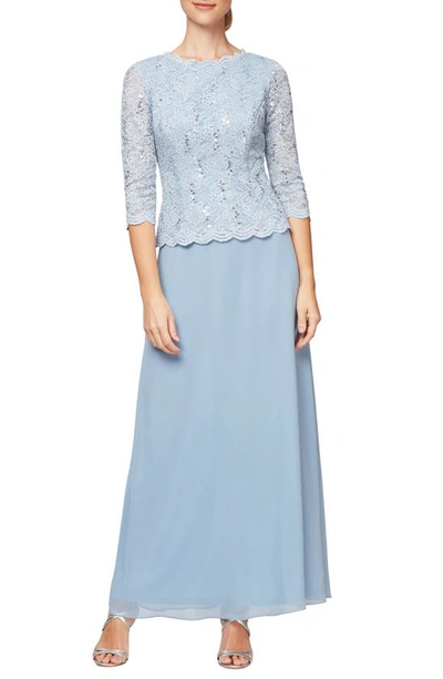 Alex Evenings Floral Lace & Sequin Bodice Mock Dress - Petite In Sky Blue