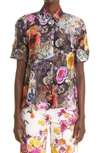 Adam Lippes Short Sleeve Trapeze Top In Printed Voile In Black Floral