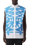 Burberry Slogan Print Sleeveless Shirt In Blue Topaz Ip Pat