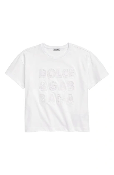 Dolce & Gabbana Dolce&gabbana Kids' Lace Logo Appliqué T-shirt In W0800 Optical White