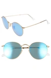 Ray Ban 53mm Polarized Round Retro Sunglasses In Blue Mirror
