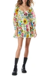Alice And Olivia Crawford Eyelet Smocked Long Sleeve Cotton Minidress In Sunday Stroll/multi