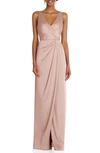 AFTER SIX SLEEVELESS SATIN FAUX WRAP GOWN