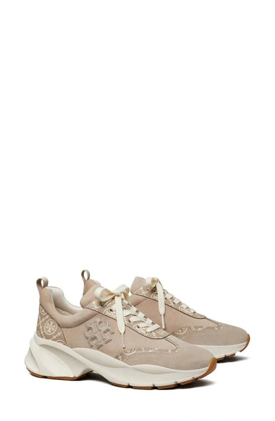 Tory Burch T Monogram Good Luck Trainer Sneakers In Light Beige