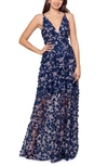 XSCAPE 3D FLORAL SLEEVELESS GOWN
