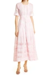 Loveshackfancy Edie Lace Inset Midi Dress In Island Pink Hand Dye