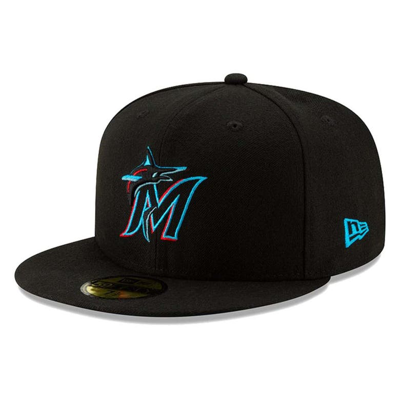 New Era Men's Miami Marlins Black On-field Authentic Collection 59fifty Fitted Hat In Black/black