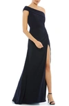 Mac Duggal Ruched One-shoulder Trumpet Gown In Navy