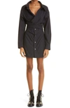 Alexander Wang Cross Front Long Sleeve Cotton Shirtdress In Black