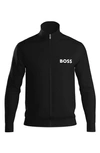 Hugo Boss Ease Cotton Logo Print Full Zip Jacket Regular Fit In Black