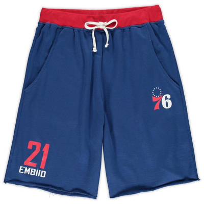 Majestic Men's  Joel Embiid Royal Philadelphia 76ers Big And Tall French Terry Name And Number Shorts