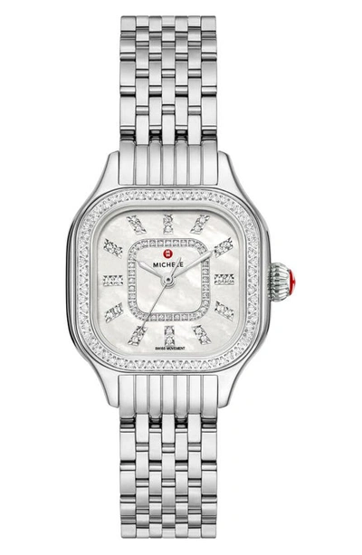 Michele Women's Meggie Stainless Steel & Diamond Bracelet Watch In White/silver