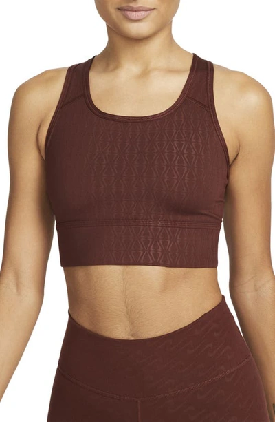 Nike Women's Swoosh Medium-support 1-piece Pad Longline Printed Sports Bra In Brown
