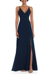 After Six Wrap Bodice Chiffon Gown In Midnight Navy