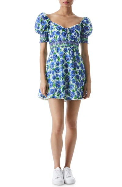 Alice And Olivia Crawford Floral Eyelet Smocked Cotton Minidress In Pefect Pansy Multi