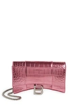 BALENCIAGA HOURGLASS CROC EMBOSSED LEATHER WALLET ON A CHAIN