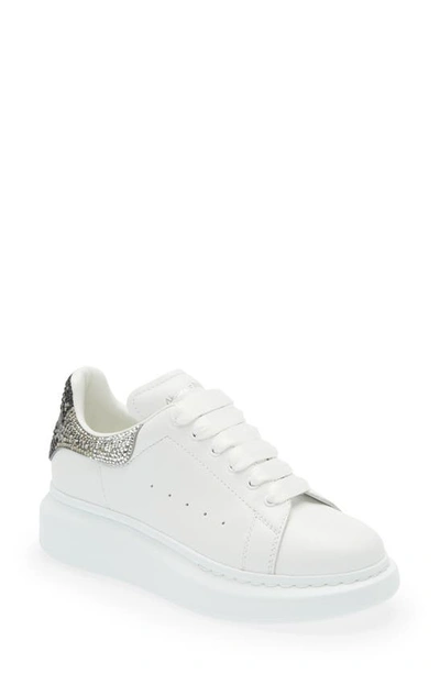 Alexander Mcqueen Kids' Oversized Glitter-detail Lace-up Trainers In Bianco E Argento