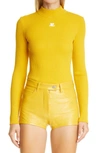 Courrèges Logo Print Ribbed Jumper In Yellow