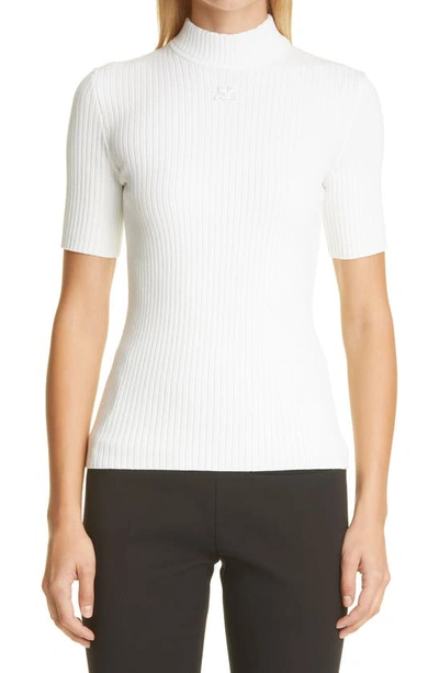Courrèges Short Sleeves Knit Jumper In White