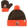 47 INFANT '47 BROWN/ORANGE CLEVELAND BROWNS TEAM BAM BAM CUFFED KNIT HAT WITH POM AND MITTENS SET