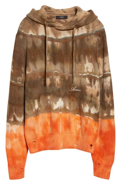 Amiri Tie Dye Cashmere & Wool Blend Hoodie In Brown