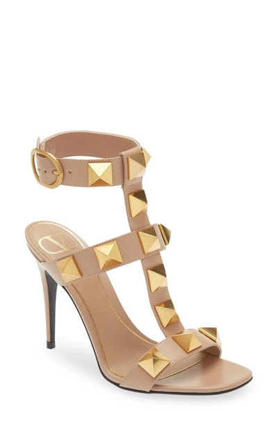 Valentino Garavani Roman Stud T-strap Sandal In Rose Cannelle