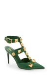 Valentino Roman Stud T-strap Pump In Brilliant Green