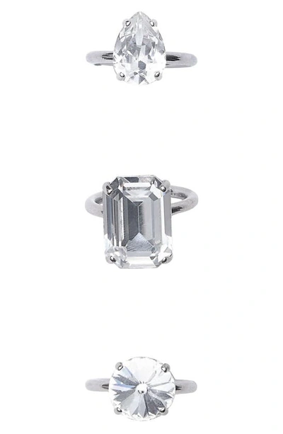 Burberry Palladium-plated Crystal Rings (set Of 3) In Silver