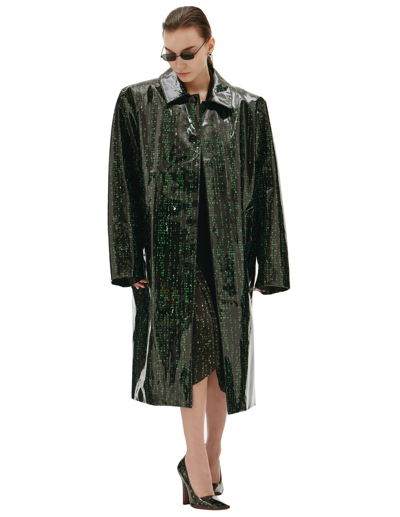 Vetements Matrix-print Leather Coat In Black