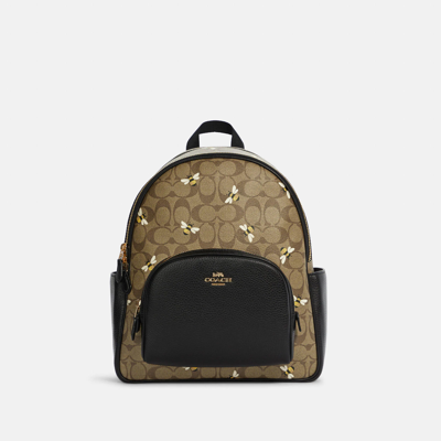coach bee print backpack Coach Court Backpack In Signature Canvas With Bee Print In Beige