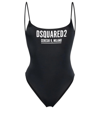 Dsquared2 D-squared2 Womans Black Stretch One-piece Swimsuit With Logo-print In Black