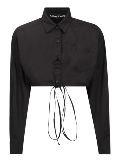 Andrea Adamo Cotton Crop Shirt With Coulisse In Black