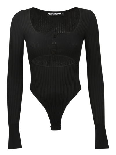 Andrea Adamo Ribbed Knit Body In Black