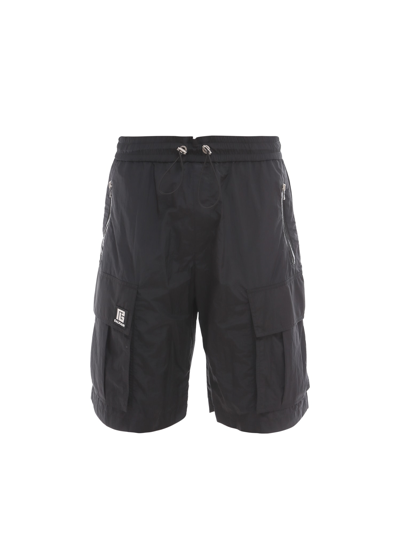 Balmain Nylon Bermuda Shorts With Adjustable Drawstring - Atterley In Black
