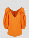 Stella Mccartney Puff-sleeve Scoop-neck Tunic Top In Yellow & Orange