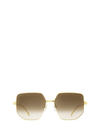 Cartier Geometric Oversized Frame Sunglasses In Gold