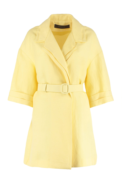 Federica Tosi Belted Linen-blend Jacket In Yellow
