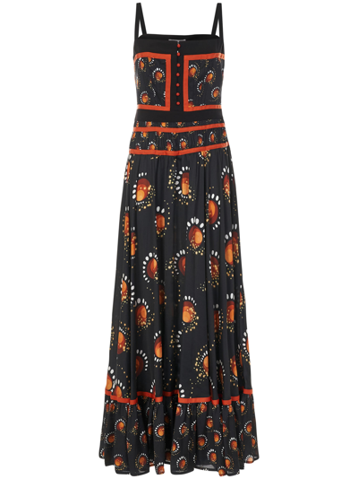 Rabanne Graphic-print Flared Maxi Dress In Black