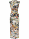 Dsquared2 Abstract-print Gathered-detail Midi Dress In Multicolor