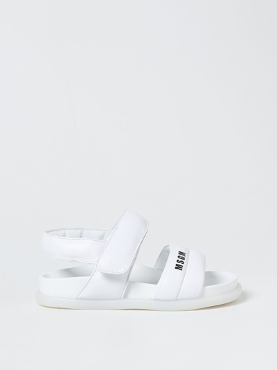 Msgm Kids' Sandals In Padded Leather In White