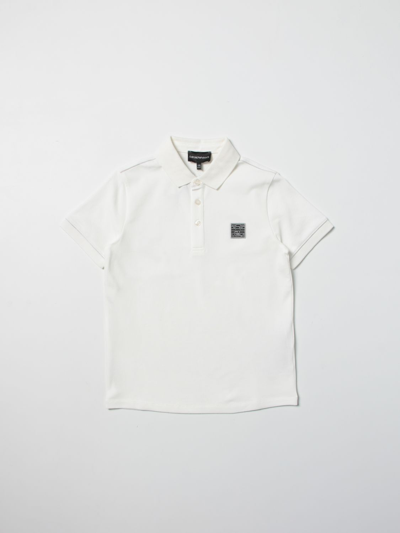 Emporio Armani Kids' Polo Shirt In Pique Cotton In White
