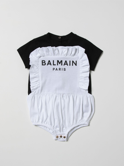 Balmain Babies' Cotton Bodysuit With Logo In Black