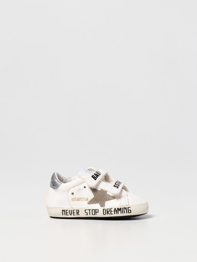 Golden Goose Baby School Sneakers In Leather In White