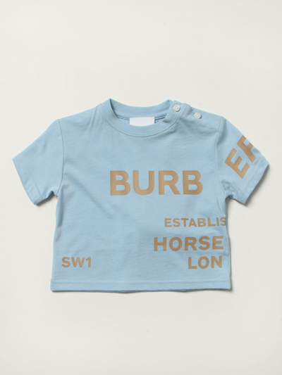 Burberry Babies' Logo印花棉质平纹针织t恤 In Blue