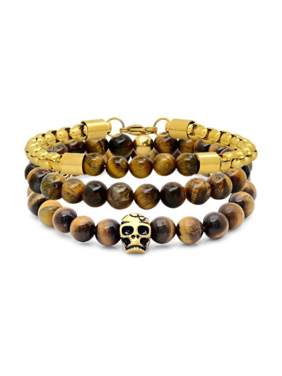 Anthony Jacobs Men's 3-piece Beaded Bracelet Set In Gold
