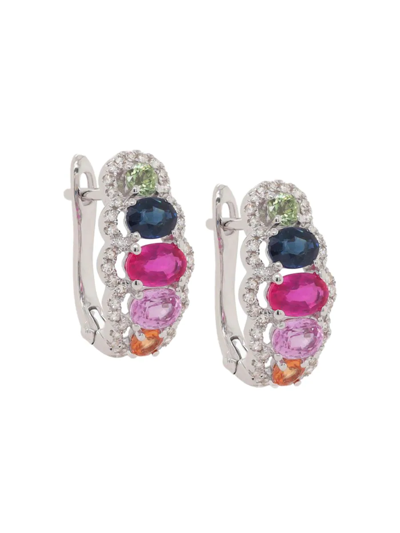 Diana M Jewels Women's 14k White Gold & Multicolor Sapphire Hoop Earrings