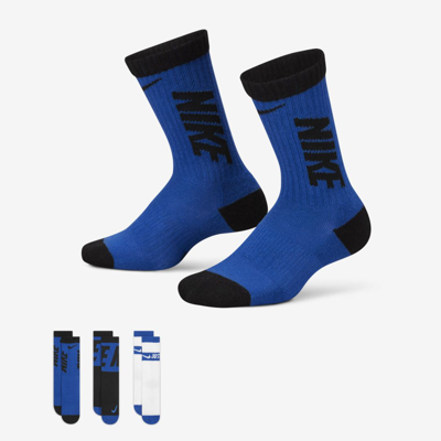 Nike Sport Little Kids' Dri-fit Crew Socks (3 Pairs) In Blue