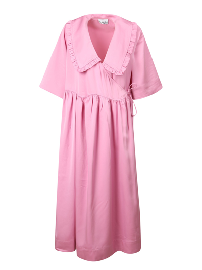 Ganni Satin Oversize Dress In Pink