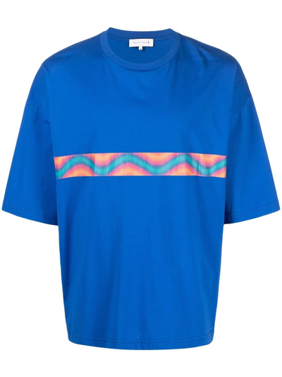 Mackintosh Wave Drop-shoulder T-shirt In Blue