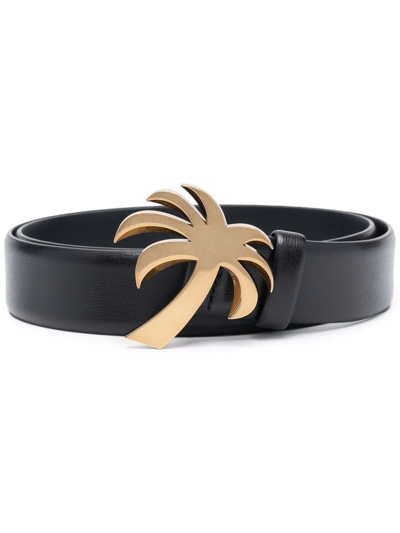 Palm Angels Palm Tree Buckle Leather Belt In Black